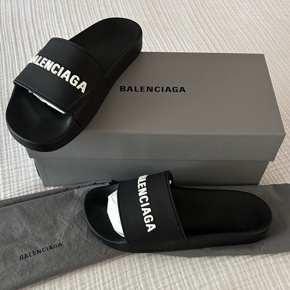 Balenciaga Men's Black Slide Sandals